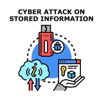 Cyber attack data security protecting stored information concept Stock Illustration
