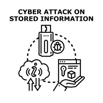 Cyber attack data security protecting stored information concept Stock Illustration