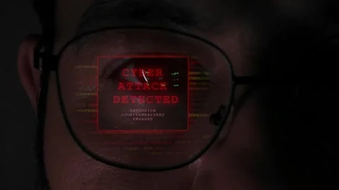 Cyber Attack Detected Warning Alert Reflection On Hacker Glasses Stock Footage 343021591