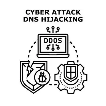 Cyber attack dns hijacking and network security threat Stock Illustration