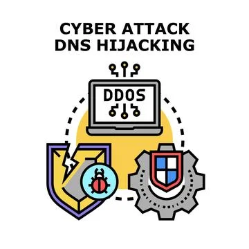 Cyber attack dns hijacking and network security threat Stock Illustration