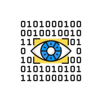 Cyber attack eye and binary system color line icon イラスト素材