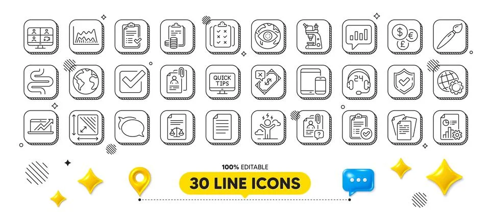 Cyber attack, File and Web tutorials line icons pack. For web app. 3d design Illustrazione stock