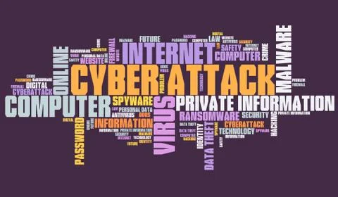 Cyber attack graphics - computer hacking. Word cloud. Stock-Illustration
