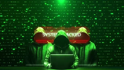Cyber Attack Hacker System Breach Digital Security Anonymous laptop green code s Stock Footage 341906114