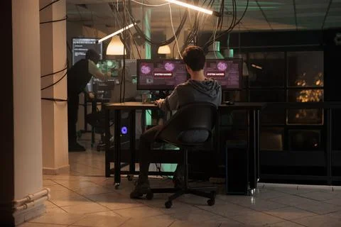 Cyber attack, hacker using computer virus malware Stock Photos