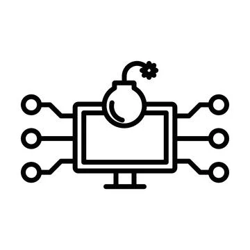 Cyber attack icon linear logo mark in black and white イラスト素材