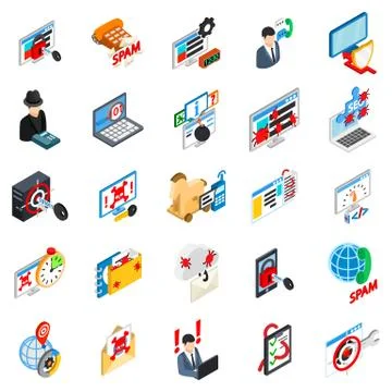 Cyber attack icons set, isometric style Stock Illustration