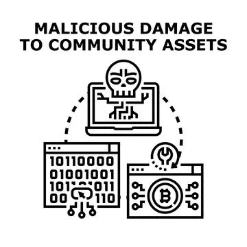 Cyber attack infecting digital assets and blockchain economy Stock Illustration
