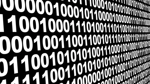 Cyber attack lines of binary code on black background visualisation depicts Stock Footage 260478044