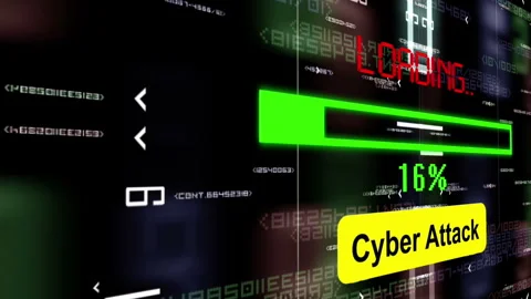 Cyber Attack Loading Screen With Green Progress Bar Warning Label And Digit.. 库存影片 336871125