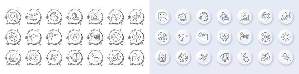 Cyber attack, Lock and Ranking star line icons. For web app, printing. Line Stock Illustration