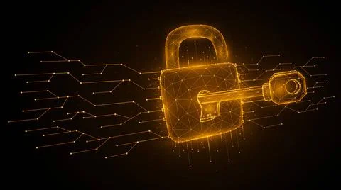  Cyber attack low poly art. Polygonal vector illustration of a key unlocks... Stock Photos