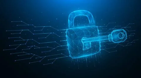  Cyber attack low poly art. Polygonal vector illustration of a key unlocks... Stock Photos