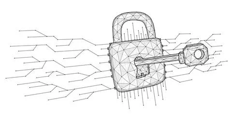  Cyber attack low poly art. Polygonal vector illustration of a key unlocks... Stock Photos