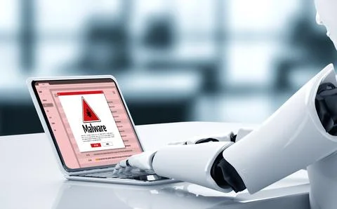 Cyber attack malware alert show computer screen display threat detected snugly Stockillustratie