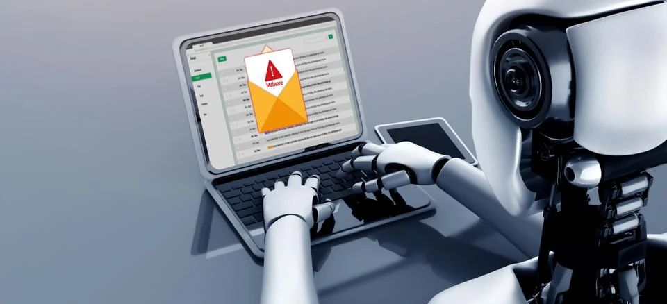 Cyber attack malware alert show computer screen display threat detected snugly Illustrazione stock