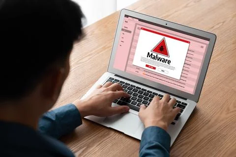 Cyber attack malware alert show computer screen display threat detected snugly Stock Photos