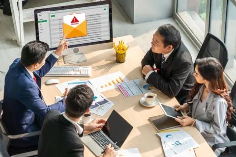 Cyber attack malware alert show computer screen display threat detected snugly Stock Photos