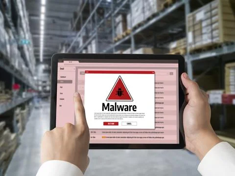 Cyber attack malware alert show computer screen display threat detected snugly Stock Photos