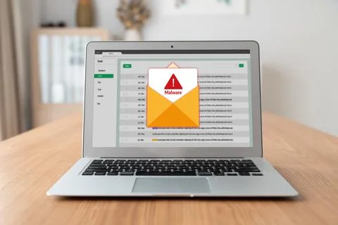 Cyber attack malware alert show computer screen display threat detected snugly Foto stock