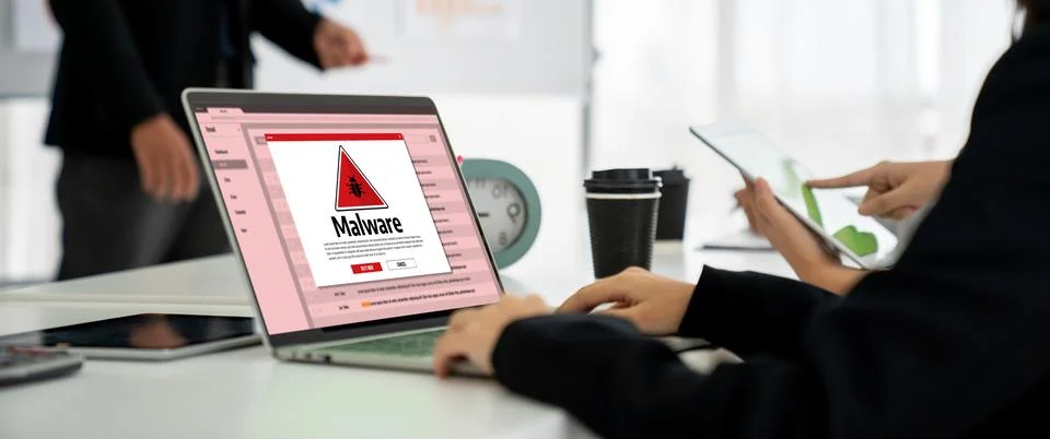 Cyber attack malware alert show computer screen display threat detected snugly Stock Photos