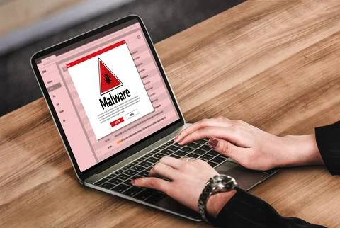 Cyber attack malware alert show computer screen display threat detected snugly Stock Photos