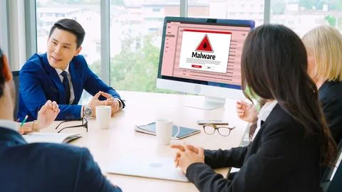 Cyber attack malware alert show computer screen display threat detected snugly Stock Photos