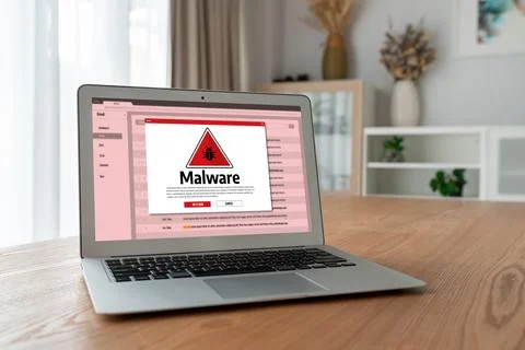 Cyber attack malware alert show computer screen display threat detected snugly Stock-Fotos