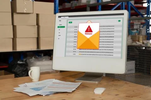 Cyber attack malware alert show computer screen display threat detected snugly Stock Photos