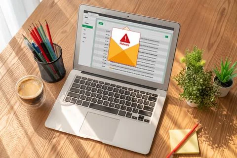Cyber attack malware alert show computer screen display threat detected snugly Stock Photos