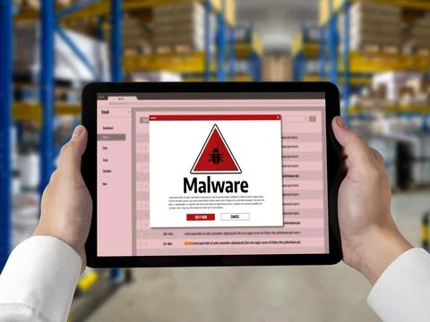 Cyber attack malware alert show computer screen display threat detected snugly Foto stock