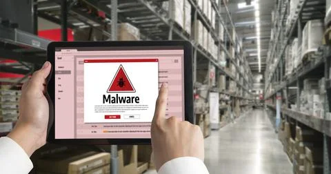 Cyber attack malware alert show computer screen display threat detected snugly Stock Photos