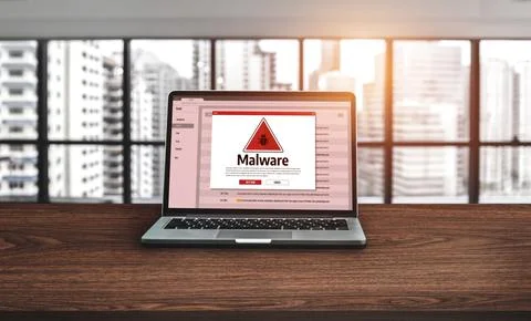 Cyber attack malware alert show computer screen display threat detected snugly Foto stock