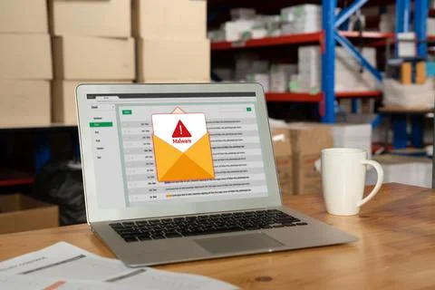 Cyber attack malware alert show computer screen display threat detected snugly Stock Photos