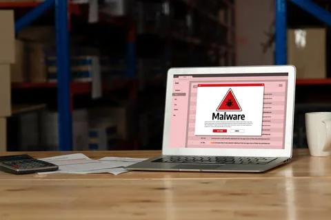 Cyber attack malware alert show computer screen display threat detected snugly Stock Photos