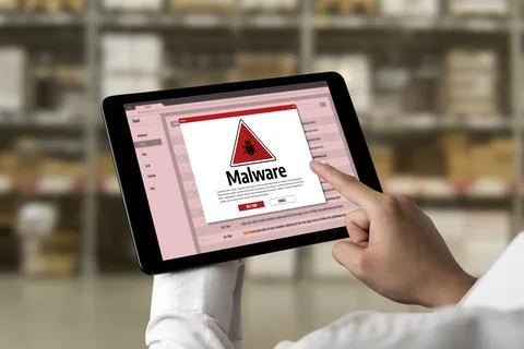 Cyber attack malware alert show computer screen display threat detected snugly Stock Photos