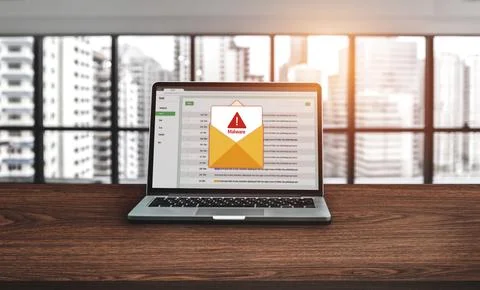 Cyber attack malware alert show computer screen display threat detected snugly Foto stock