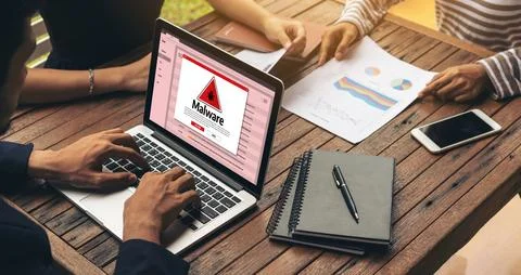 Cyber attack malware alert show computer screen display threat detected snugly Stock Photos