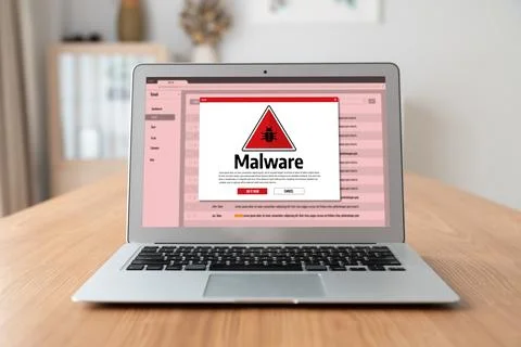 Cyber attack malware alert show computer screen display threat detected snugly Stock Photos
