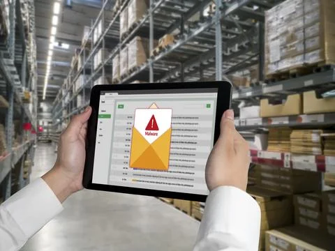 Cyber attack malware alert show computer screen display threat detected snugly Stock Photos