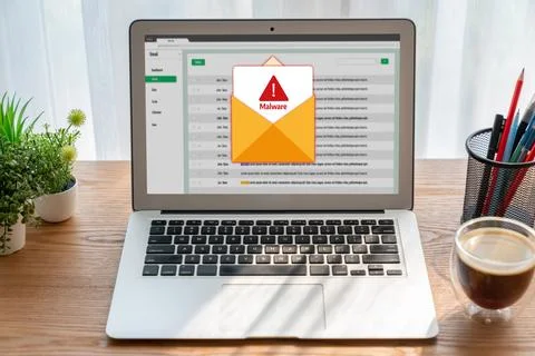 Cyber attack malware alert show computer screen display threat detected snugly Stock Photos