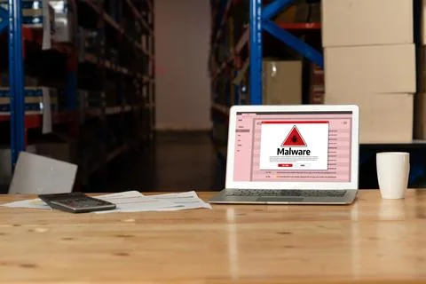 Cyber attack malware alert show computer screen display threat detected snugly Stock Photos