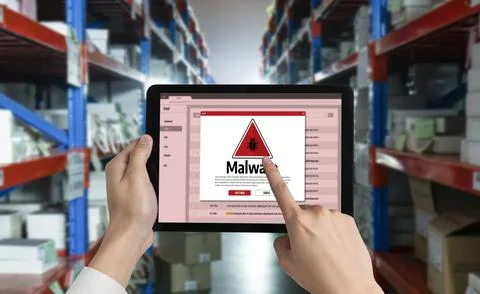 Cyber attack malware alert show computer screen display threat detected snugly Foto stock