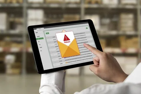Cyber attack malware alert show computer screen display threat detected snugly Stock Photos