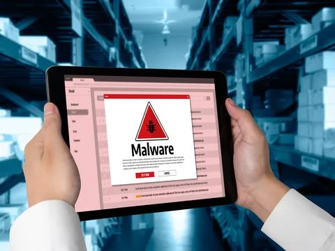 Cyber attack malware alert show computer screen display threat detected snugly Stock Photos