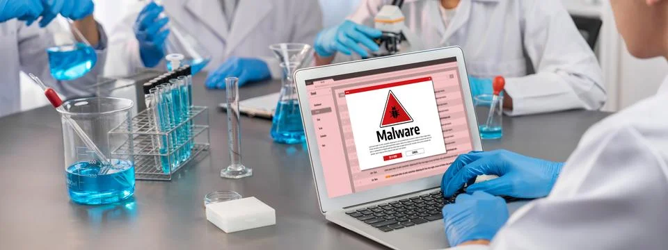 Cyber attack malware alert show computer screen display threat detected brisk Stock Photos