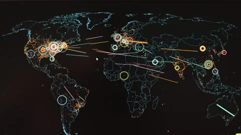 Cyber attack map. Professional team of cyber security specialists writing 스톡 동영상 249659308