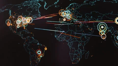 Cyber attack map. Professional team of cyber security specialists writing Stock Footage 249660693