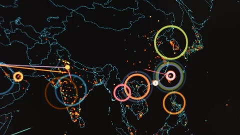 Cyber attack map. Professional team of cyber security specialists writing 스톡 동영상 249661400